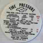 1968 Camaro Z28 Tire Pressure Decal