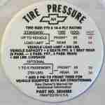 1968 Camaro SS Tire Pressure Decal