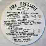 1968 Camaro Tire Pressure Decal