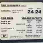 1970-73 Camaro Tire Pressure Decal